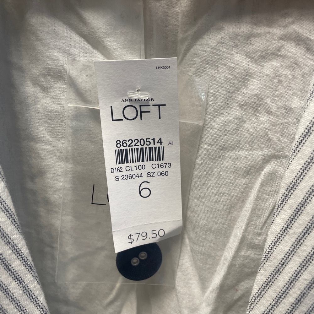 LOFT White and Gray Striped Double-Breasted Cotton-Blend Blazer, NWT - Picture 6 of 7